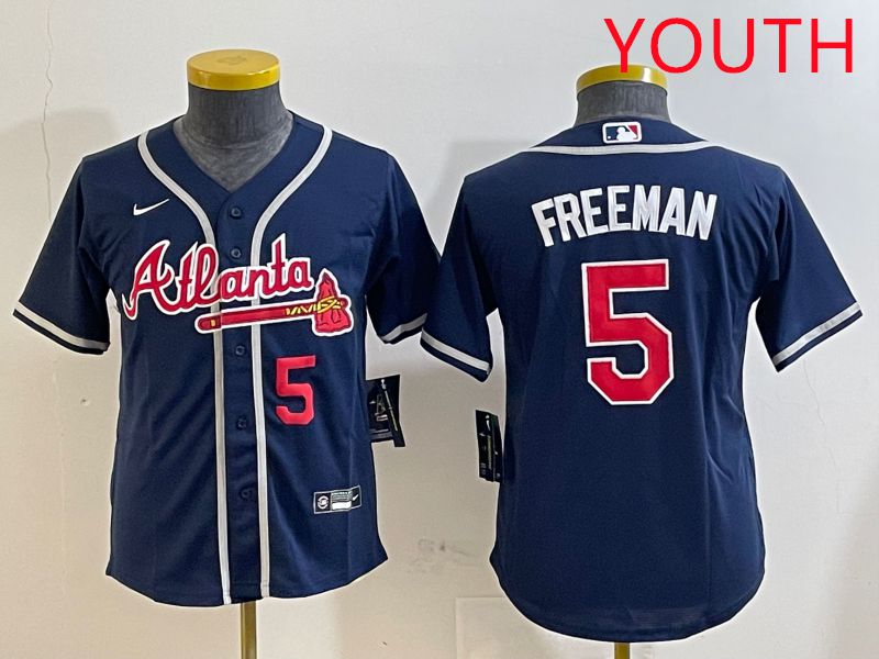 Youth Atlanta Braves 5 Freeman Blue Game 2025 Nike MLB Jersey style 2